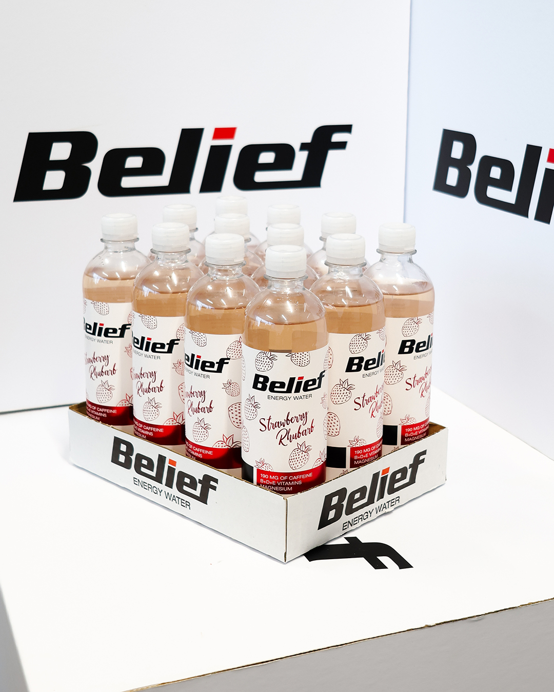 belief energy water, caffeine water strawberry